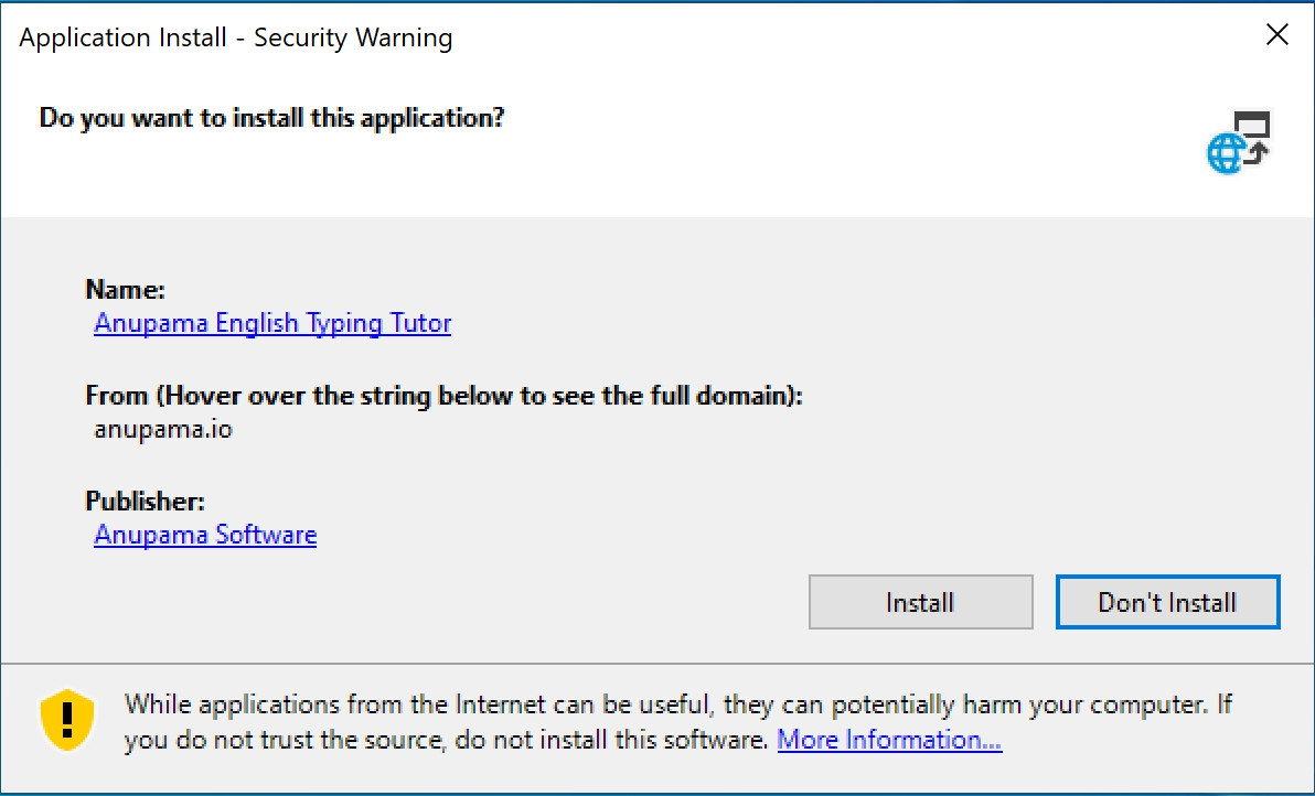 Security warning: Do you want to install this application?